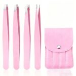 4-Piece Pink Stainless Steel Eyebrow Tweezer Set – Beauty Tools for Precise Grooming