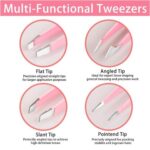 4-Piece Pink Stainless Steel Eyebrow Tweezer Set – Beauty Tools for Precise Grooming - Image 3