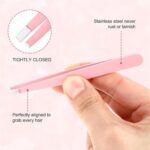 4-Piece Pink Stainless Steel Eyebrow Tweezer Set – Beauty Tools for Precise Grooming - Image 2