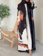 Miyake Open Pleats Abaya 2025 Dubai Modest Cardigan Style Casual Robe for Women Breathable Muslim Print Loose Eid Abayas