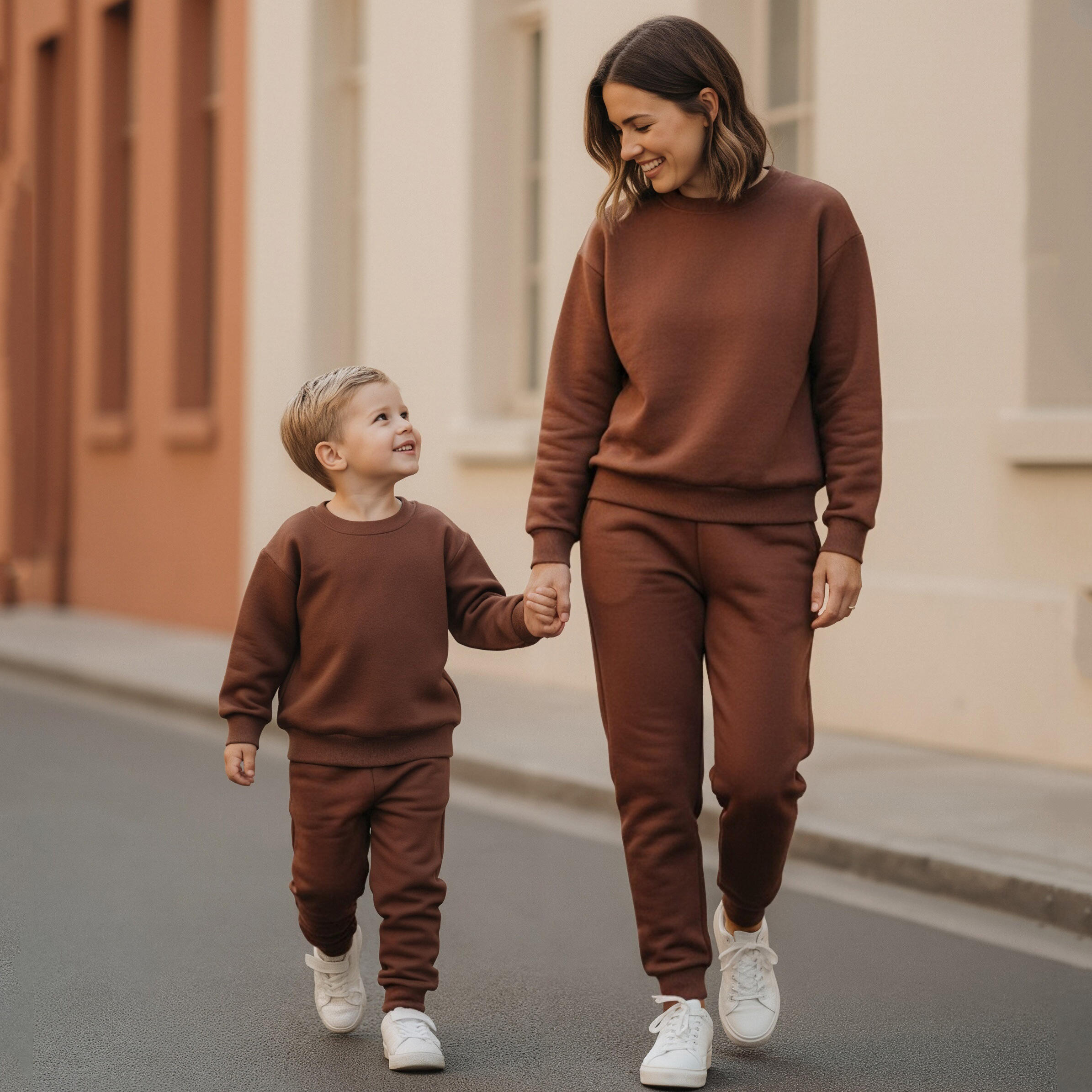 H56428c35d6eb40b9a2dd2c33c4c3217bQ Custom Graphic Designer Pullover Oversized Cotton Family Matching Hooded Sweatshirt Mommy and Me Outfits Family Tracksuit Set - Image 1