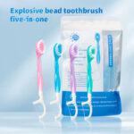 5 in 1 Disposable Mini Travel on the Go Toothbrushes with Toothpaste Tongue Scrapers Floss Pick for Hotel or Travel